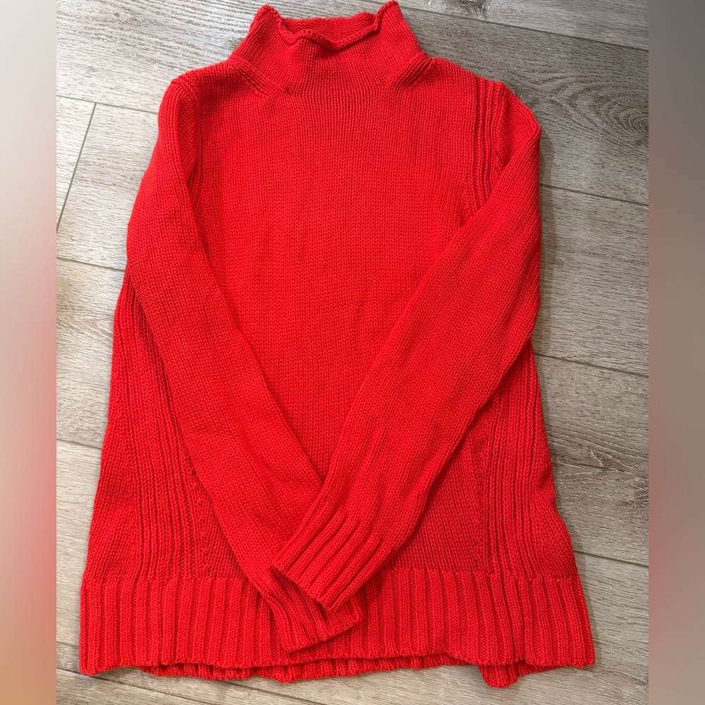J. Crew Red Turtleneck Sweater with Ribbed Texture